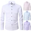 2023 Spring Plus Size S-5XL Mens Shirts Elastic Shirt Solid Color Long Sleeve Business Tee Shirt Men's Fashion Clothes Tops Slim Fit Shirts For Men