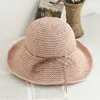 Chapéus de aba larga ladras simples chapéu de sol para mulheres chapéu de palha bowknot raffia chapéu de verão de verão largo chapéu de praia feminino femme g230227