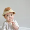 M565 Kinder-Strohhüte, Sommer-Sonnenschutz, Kinder, Baby, verstellbar, faltbar, leerer Top-Schatten, atmungsaktive Kappen, handgefertigte Cartoon-Bär-Hüte
