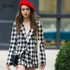 Womens Two Piece Pants Emily In Paris Same Classic Black White Plaid Blazer woman High Waist Shorts Elegant Tweed Fashion Suit Coat short pants Female 230228