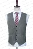 Ternos masculinos Blazers 2023 para homens 3 PCs Casual Slim Fit Summer Grey Linen Listra branca Blazer colete Definir Tuxedos de casamento formal Groom 230227