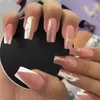 False unhas 24pcs Dica de unha ondulada Glitter Glitter Diy Caixão francês Fake Long Ballerina