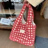 Evening Bags Women Plush Plaid Tote Shoulder Simple Canvas Fluffy Handbags Large Capacity Soft Shopping Travel Bag Girls Cute School