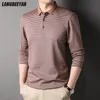 Herrpolos toppklass Fashion Mens Designer Plain Brand Polo Shirt Casual Striped Regular Fit Korean Long Sleeve Tops Mänkläder 230228