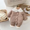 Jumpsuits 3726E born Clothes Baby Padded Jumpsuit Winter Broken Flowers Baby Girl Clothes Fleece Warm Climbing Clothes 230228