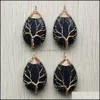 Charms Gold Color Wire Wrap Handmade Tree Of Life Drop Shape Natural Obsidian Stone Pendants Diy Necklace Jewelry Making Delivery Fi Dh1Cr