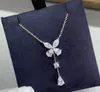 Ожерелья с подвесками Классические женские белые циркониевые бабочки с хрустальными каплями воды Ожерелье из стерлингового серебра 925 пробы Груша-цепочка на ключицы Колье