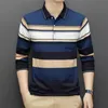 Polo da uomo Polo in cotone 95% per uomo Manica lunga Autunno Abbigliamento casual Camicie moda uomo a righe Polo stile coreano 230228