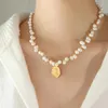 Catene Collana di perle naturali barocche per le donne Ciondolo con ritratto di monete d'epoca Gioielli in acciaio inossidabile Regalo per feste di nozze