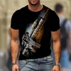 Men's T -skjortor Summer War Theme Gun Men's Military 3D Print Shirt Gothic Short Sleeve Tops Men Clothing Casual Fashion Streetwear