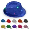 LED-jazzhattar som blinkar ljus upp fedora mössor paljetter fancy klänning dansfest hattar unisex hip-hop lamp lysande mössa u0304