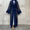 Etniska kläder Dubai Open Abaya Arab Turkiet Islam Muslim Hijab Polka Dot Lace Up Maxi Dress for Women Robe Longue Femme Musulmane Kaftan