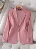 Kvinnors kostymer blazrar ankomst rosa svarta rutiga damer formella blazer kvinnor kvinnlig långärmad enkelknapp Slim Business Work Wear Jacket 230228