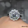 Kvinnors diamantring mode blommor moissanit ringar smycken bröllop förlovningsring för kvinnor
