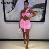 Two Piece Dress CMYAYA Women Set Solid One Shoulder Supershort Tops Stacked Elastic Bandage Mini Skirts 2 Piece Sets Sexy Night Party Outfits 230228