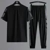 Herrspårsdukter Överdimensionerade herr-t-shirt Set 2 stycken Summer Sportwear Men's Casual Oneck T-Shirt Pants Tracksuit Hip-Hop Clothing Men's Overdized 5XL Z0224