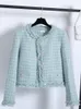 Women's Jackets High Quality Mint Green Small Fragrance Tweed Jacket Coat Women Korean Sweet Casaco Feminino Fashion Elegant Temperament Out