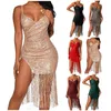 Casual Dresses Women's Sexy Sequin V Neck Tassel Suspender Dress High End Slim Mid Length Party Summer Kne for Women