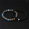 Strand 2pcs Men Men Energy Bracelet Natural Stone Cloisonne Beads 6mm round Black Onyx Beaded Ball Ball Jewelry
