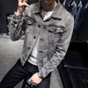 Heren Jackets Men Motorcyle S Hole Retro Denim Coat Streetwear Hip Hop Bomber Jacket Cowboy Jean Chaqueta Hombremen's