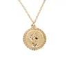Ожерелья с подвесками Jeroot ретро золотой цвет портрет круглая монета минималистичный рисунок лицо длинная цепочка ожерелье для женщин подарок