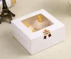 Presentförpackning 100 x 4 hålighet Clear Window Creative Kraft Brown White Cupcake Boxes Muffin Packaging Box