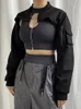 Kadın Ceketleri Weeepeep Punk Style Süper Kırpılmış Ceket Zip Cep Patchwork Kargo Kadın Kıyafetleri Sokak Giyim Siyah Kat Kore Moda 230228