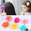 Hair Accessories Chiffon Rose Flower Hairpins Kids Green Leaf Children Baby Delicate Clip Drop Delivery Products Dhjgx