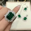 Colares pendentes 925 esterlina prata verde jóias de diamante quadrado zircões de colar de esmeralda Brincos de colar