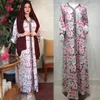 Etnische kleding moslimkleding mode lange jurk voor vrouwen lint los plus size roze bloemen maxi jurken hijab Arabisch Dubai gewaad midden