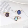 Cluster Rings Rec Purple Lapis Lazi Stone Abalone Shell Fashion Inner Dia 1.7Cm Gold Color Brincos Pendientes Jewelry For Women Drop Dhgop