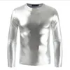 Herr t-skjortor män skjorta 2023 långärmad t-shirt herrar o nack mode guld silver glänsande t-shirts streetwear camisetas hombre