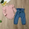 Set di abbigliamento abiti da bambina nati cotone morbido a maniche lunghe salta per corridoio pantaloni bowknot 2pcs outfit 0-24m