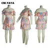 Zweiteiliges Kleid CMYAYA Foral Beach Bohemian Damen-Trainingsanzug, Mini-Faltenröcke-Set mit bauchfreien Oberteilen, passendes zweiteiliges Set, aktiver Sweatsuit 230228