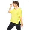 Camicie attive Estate scollo a V Split Yoga Donna 4xl Allenamento sportivo T-shirt sportiva Mezza manica femminile Giallo Fitness Top Large Size