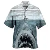 Men's Casual Shirts New Hawaiian Mens Shirts Cool Shark Totem Printed Top US Size Cuban Collar Summer Vacation Beach Style Hangover Shirt Z0224