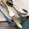 Dinnerware Sets 24pcs Cutlery Set Gold Stainless Steel Royal Spoon Forks Knives Kitchen Western Dinner Silverware Tableware Gift 230228