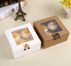 Presentförpackning 100 x 4 hålighet Clear Window Creative Kraft Brown White Cupcake Boxes Muffin Packaging Box