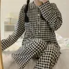 Women's Sleepwear Pajamas Women's Long-sleeved Trousers Autumn Sweet Girl Student Plaid Can Be Worn Outside Two-piece Home Clothing