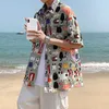 Men's Casual Shirts Mens T Shirts Beach Style Shirt Loose Casual Graphic Tshirts Full Print Harajuku Vintage Korean Fashion Tops Turn Down Collar Z0224