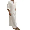 Men's Sleepwear Comfortable National Costume Men Clothing Ethnic Robe Long Sleeve Flax Decorate Shirts Dress