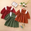 Girl Dresses Cute Corduroy Baby Girls Dress Spring Autumn European And American Style Long Sleeve O-Neck Bow Patchwork Ruffle Children