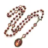 Colliers pendants Cottvoseven Données Rosaire Collier Notre-Dame Vierge Marie Prière Chaplet Natural Vin Rouge Sesame Perles de pierre