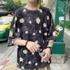 Men's T Shirts 2023 Summer Men's Fashion Trend Short Sleeved T-shirt Korean Flower Printing Tshirt Round Neck Clothes Black/blue/grey