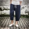 Herenbroek Chinees losse heren katoenen linnen broek mannelijke zomer ademende vaste kleur linnen bijgesneden broek fitness streetwear plus maat 230228