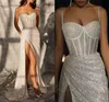 Sexy glitzerndes Meerjungfrau-Abendkleid, Träger, Schatz, Pailletten, Schlitz, langer Abschlussball, formelle Partykleider für Frauen, Abendkleider, Roben de Soiree