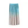 2023 Spring Summer Summer Elastic Waist Skirt Gradient Color Pure Color Tulle Pleated Paneled Mid-Calf A-Line Casual Skirts N3F281107