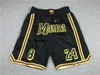 Just Don Lakers Short de basket-ball Angeles Mamba Los Bryant Sports Hip Pop Pantalon de course d'été avec poche zippée cousue jaune blanc