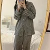 Women's Sleepwear Pajamas Women's Long-sleeved Trousers Autumn Sweet Girl Student Plaid Can Be Worn Outside Two-piece Home Clothing