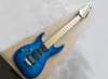 Guitare électrique bleue à 7 cordes pour gaucher, avec placage d'érable matelassé, Floyd Rose, logo personnalisé, couleur disponible